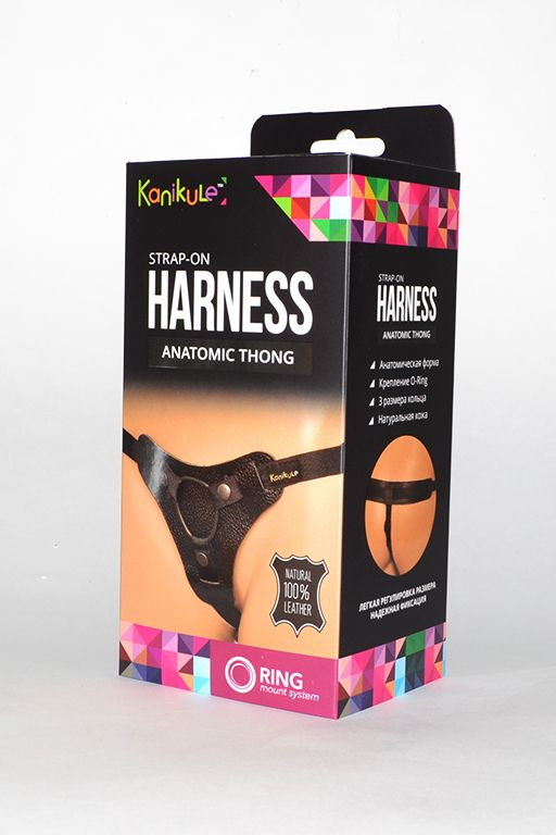Чёрные трусики для фиксации насадок кольцом Kanikule Leather Strap-on Harness  Anatomic Thong купить в секс шопе