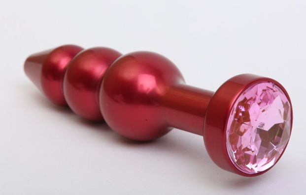 Красная анальная ёлочка с розовым кристаллом - 11,2 см. купить в секс шопе