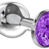 Большая серебристая анальная пробка Diamond Purple Sparkle Large с фиолетовым кристаллом - 8 см. купить в секс шопе
