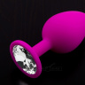 Большая розовая силиконовая пробка с прозрачным кристаллом - 9 см. купить в секс шопе