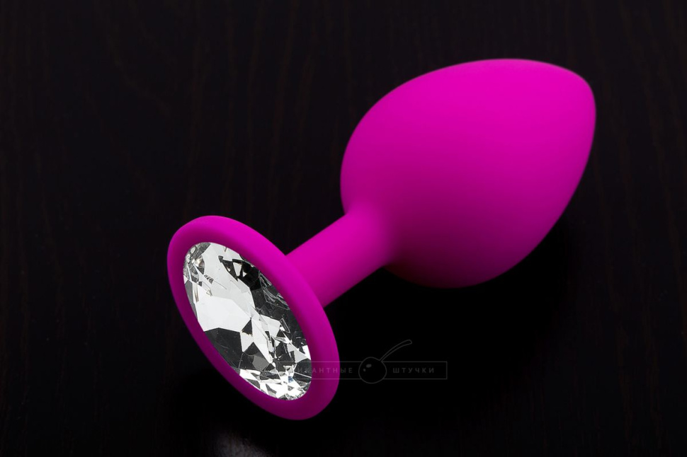 Большая розовая силиконовая пробка с прозрачным кристаллом - 9 см. купить в секс шопе