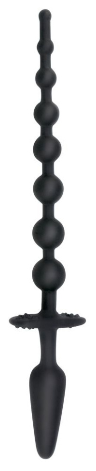 Чёрная анальная цепочка с пробочкой на конце - 32 см. купить в секс шопе
