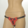 Красно-чёрные трусики для фиксации насадок кольцом Kanikule Leather Strap-on Harness  Anatomic Thong купить в секс шопе