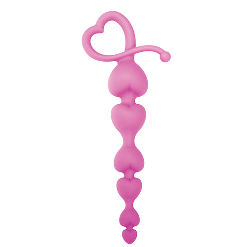 Розовая анальная цепочка с звеньями-сердечками HEARTY ANAL WAND SILICONE - 18 см. купить в секс шопе