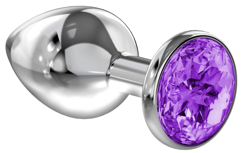 Малая серебристая анальная пробка Diamond Purple Sparkle Small с фиолетовым кристаллом - 7 см. купить в секс шопе