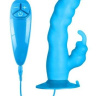 Голубой вибратор с клиторальным стимулятором BUNNY ICY - 18 см. купить в секс шопе