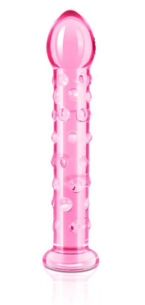 Розовый стеклянный фаллоимитатор с шишечками - 17,8 см. купить в секс шопе