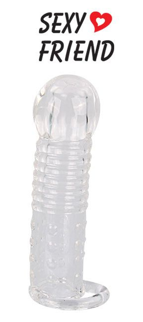 Прозрачная закрытая насадка на фаллос с кольцом для мошонки - 13,5 см. купить в секс шопе