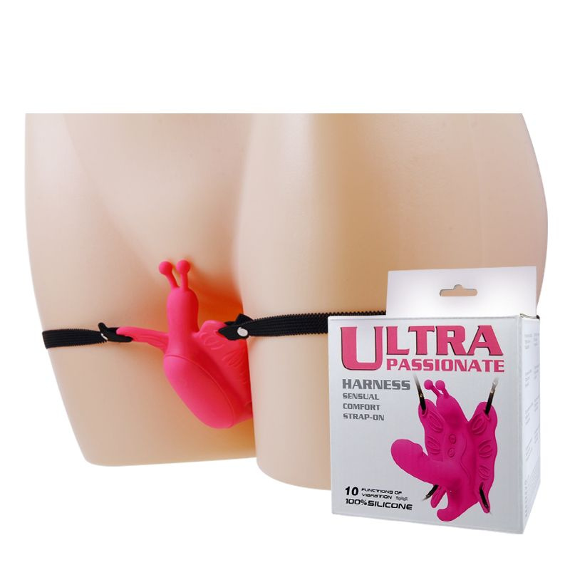 Розовая клиторальная бабочка с вагинальным отростком и вибрацией купить в секс шопе