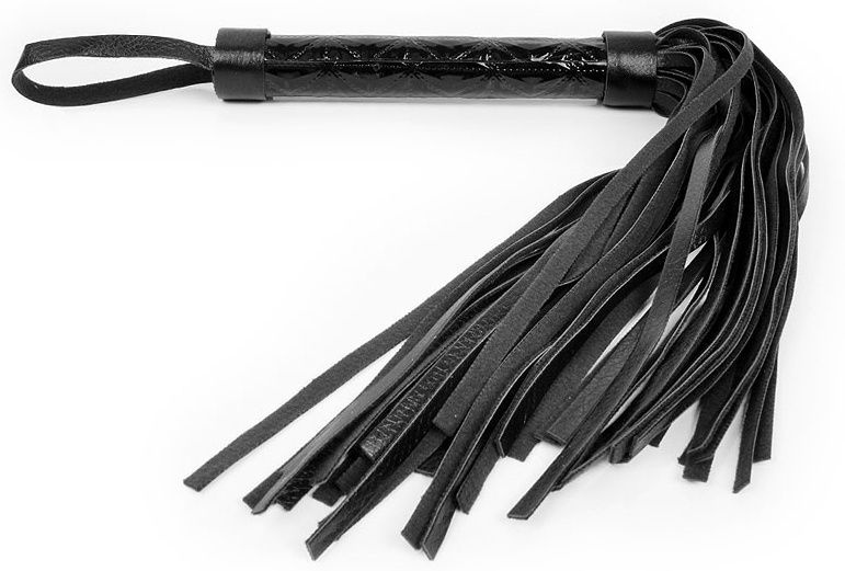 Черная многохвостовая плеть с круглой гладкой ручкой - 38 см. купить в секс шопе