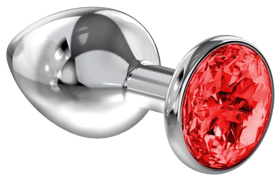 Большая серебристая анальная пробка Diamond Red Sparkle Large с красным кристаллом - 8 см. купить в секс шопе