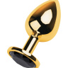 Золотистая анальная втулка со стразом чёрного цвета - 9,5 см. купить в секс шопе