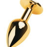Золотистая анальная втулка со стразом чёрного цвета - 9,5 см. купить в секс шопе