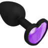 Черная силиконовая пробка с лиловым кристаллом - 7,3 см. купить в секс шопе