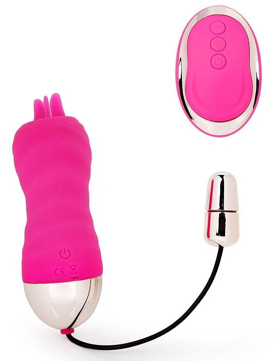 Ярко-розовое ребристое виброяйцо с пультом ДУ купить в секс шопе