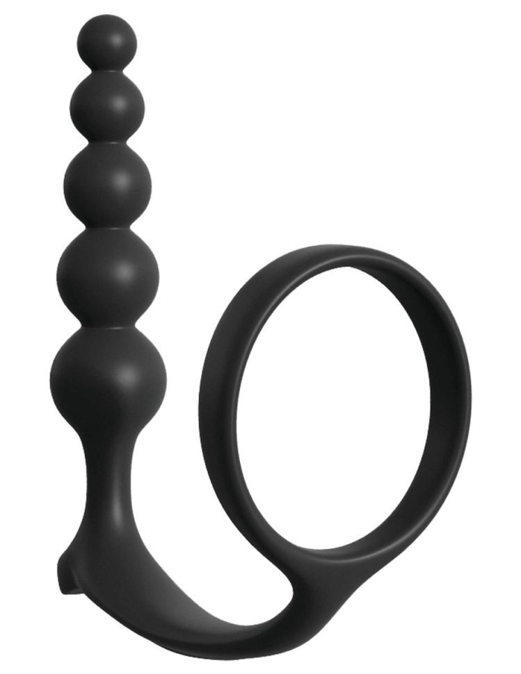 Черная анальная цепочка с эрекционным кольцом Ass-gasm Cockring Anal Beads купить в секс шопе