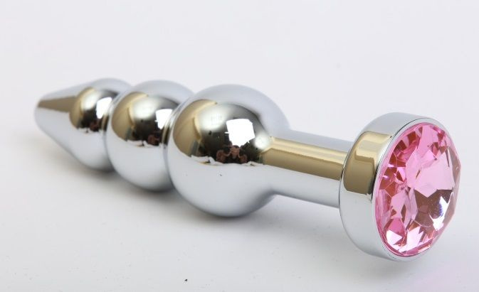 Серебристая анальная ёлочка с розовым кристаллом - 11,2 см. купить в секс шопе