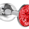 Малая серебристая анальная пробка Diamond Red Sparkle Small с красным кристаллом - 7 см. купить в секс шопе
