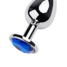 Серебристая анальная втулка с синим стразом - 9,5 см. купить в секс шопе