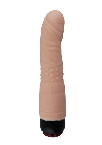 Телесный вибратор-реалистик с чуть изогнутой головкой - 19,5 см. купить в секс шопе