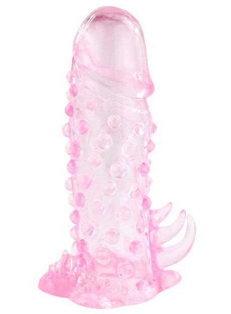 Розовая насадка на пенис с пупырышками и усиками - 13 см. купить в секс шопе