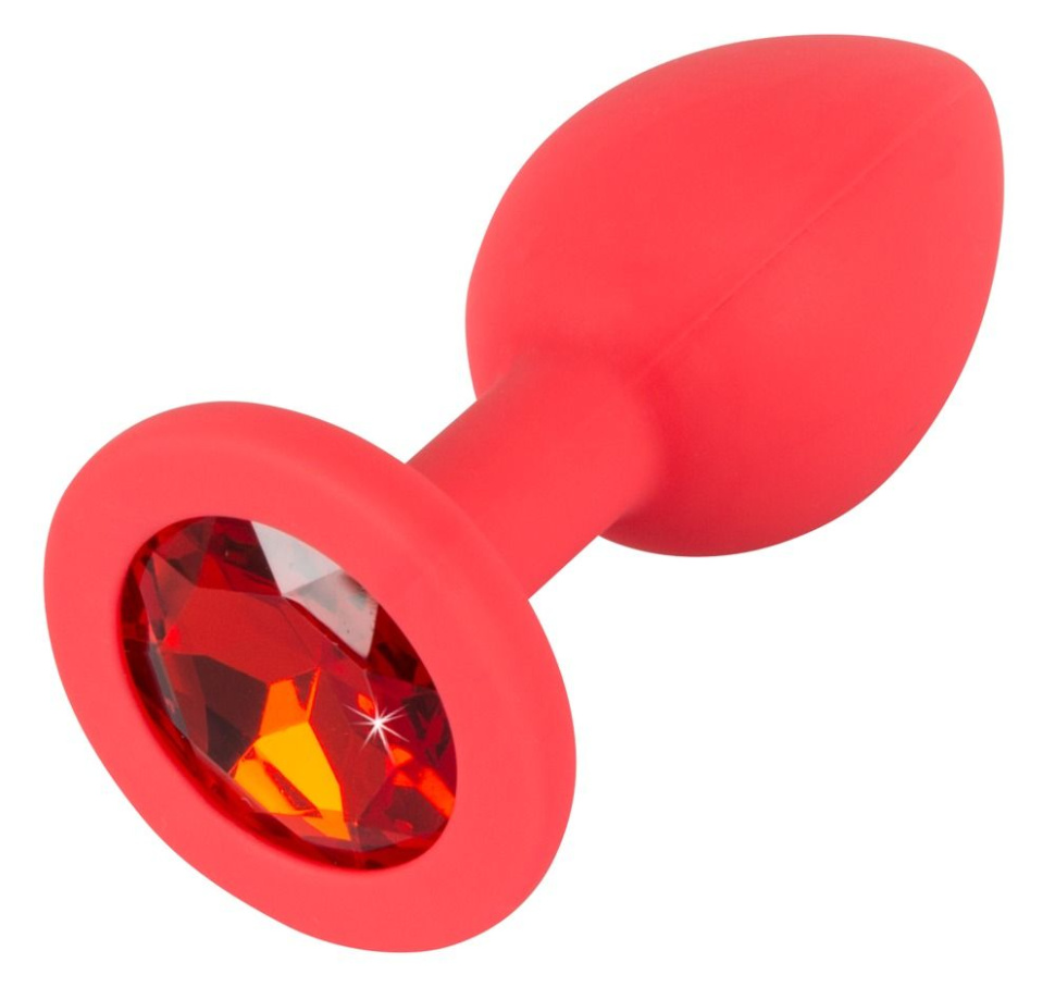 Красная силиконовая анальная пробка с красным кристаллом Joy - 7,2 см. купить в секс шопе