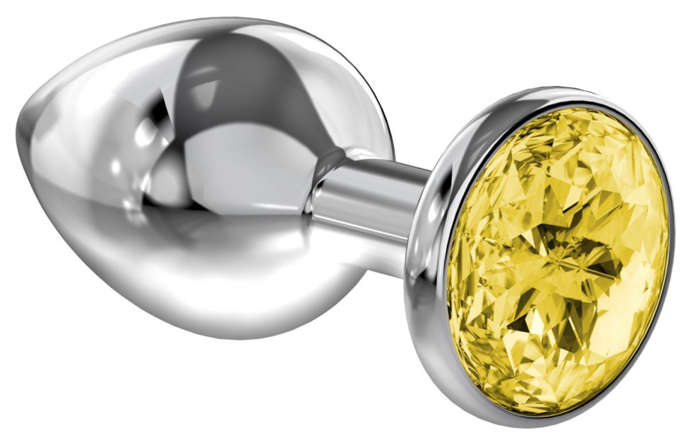 Большая серебристая анальная пробка Diamond Yellow Sparkle Large с жёлтым кристаллом - 8 см. купить в секс шопе