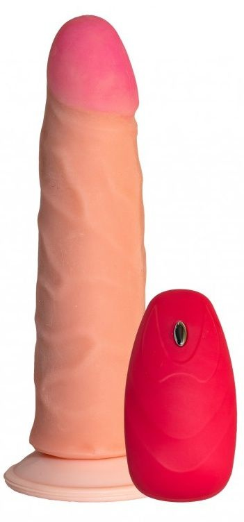 Телесный реалистичный вибратор №69 с пультом - 17 см.  купить в секс шопе