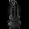 Черный изогнутый стеклянный вибростимулятор с пультом ДУ и присоской - 10,6 см. купить в секс шопе