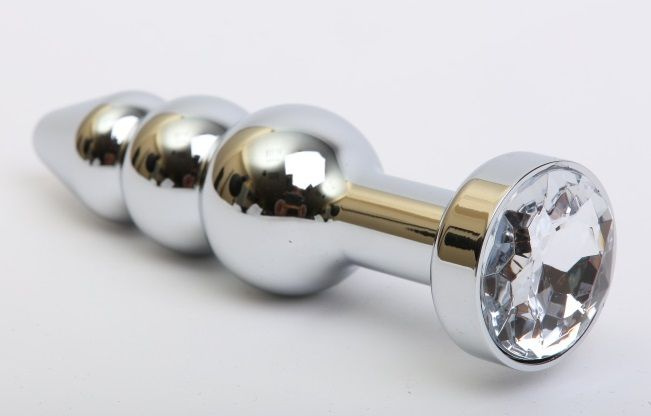 Серебристая анальная ёлочка с прозрачным кристаллом - 11,2 см. купить в секс шопе