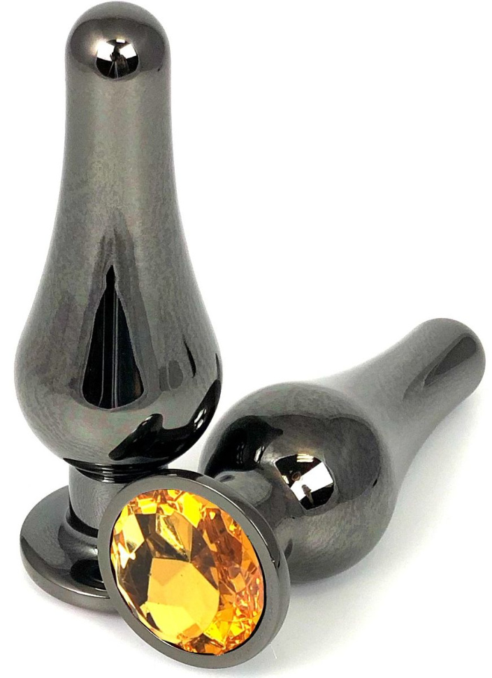 Черная удлиненная анальная пробка с оранжевым кристаллом - 11,5 см. купить в секс шопе