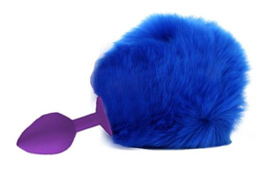 Фиолетовая анальная пробка с пушистым синим хвостиком зайки купить в секс шопе