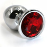 Серебристая алюминиевая анальная пробка с красным кристаллом - 7 см. купить в секс шопе