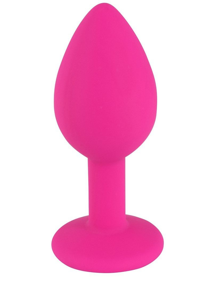Розовая малая силиконовая пробка с прозрачным кристаллом купить в секс шопе