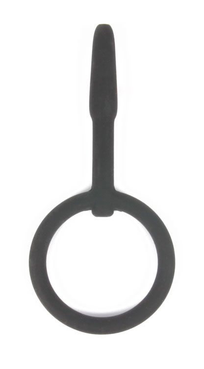 Черный уретральный силиконовый плаг с колечком-ограничителем - 4,5 см. купить в секс шопе