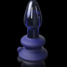 Синий конический стеклянный вибростимулятор с пультом ДУ и присоской - 10,2 см. купить в секс шопе