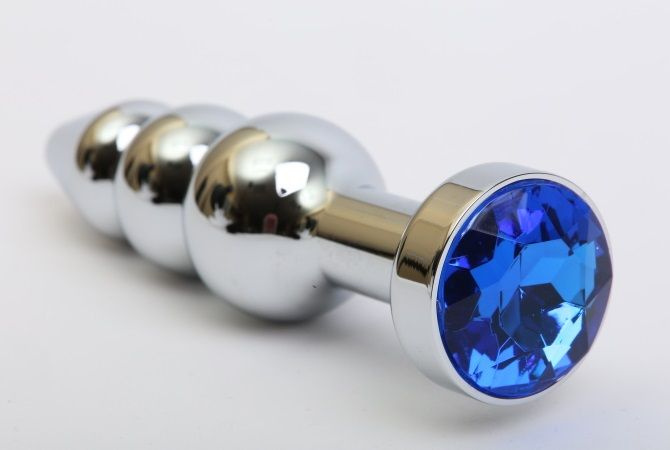 Серебристая анальная ёлочка с синим кристаллом - 11,2 см. купить в секс шопе