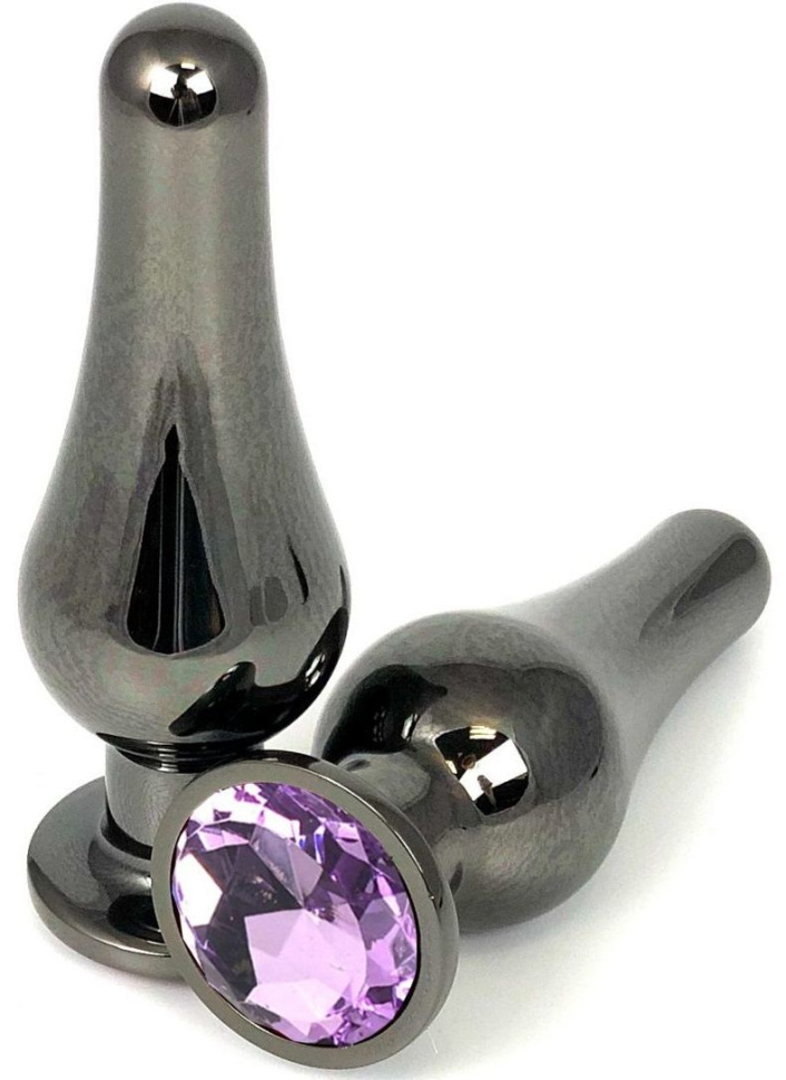 Черная удлиненная анальная пробка с сиреневым кристаллом - 8 см. купить в секс шопе