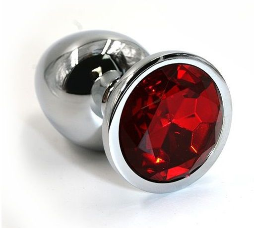 Серебристая алюминиевая анальная пробка с красным кристаллом - 6 см. купить в секс шопе