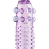 Гелевая фиолетовая насадка с шариками, шипами и усиком - 11 см. купить в секс шопе