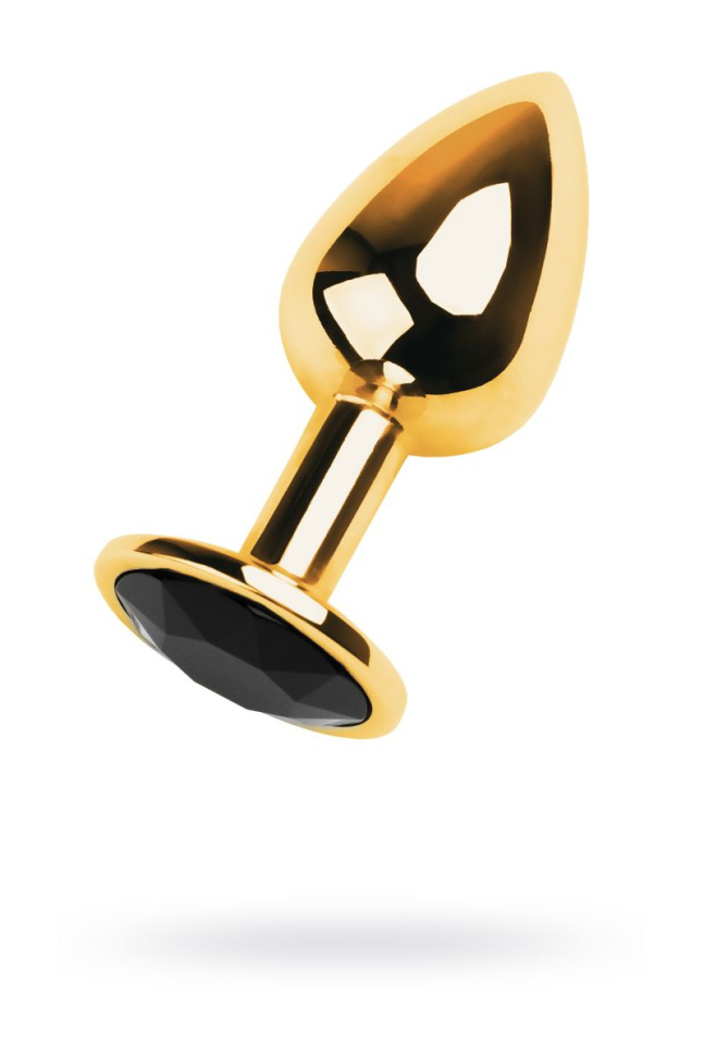 Золотистая анальная пробка с чёрным кристаллом - 7 см. купить в секс шопе