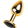 Золотистая анальная пробка с чёрным кристаллом - 7 см. купить в секс шопе