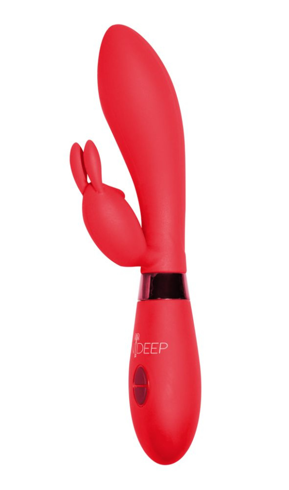 Красный вибратор Yonce с клиторальным зайчиком - 20,5 см. купить в секс шопе
