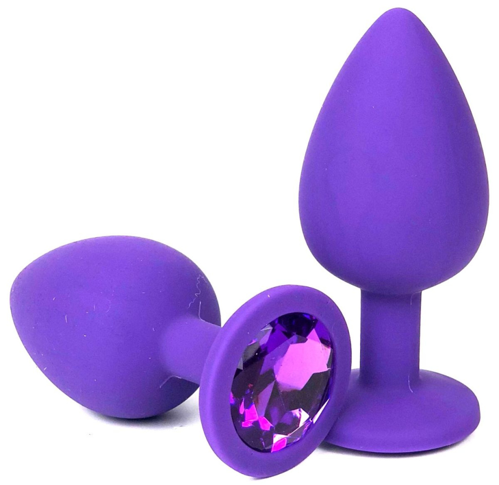 Фиолетовая анальная пробка с фиолетовым стразом - 8 см. купить в секс шопе
