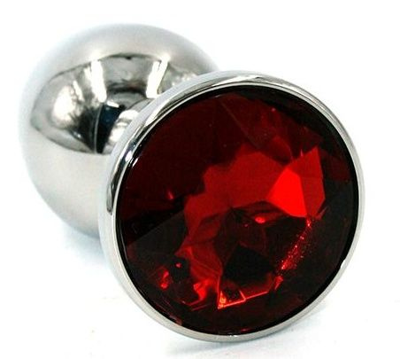Серебристая хромированная анальная пробка с красным кристаллом - 7 см. купить в секс шопе