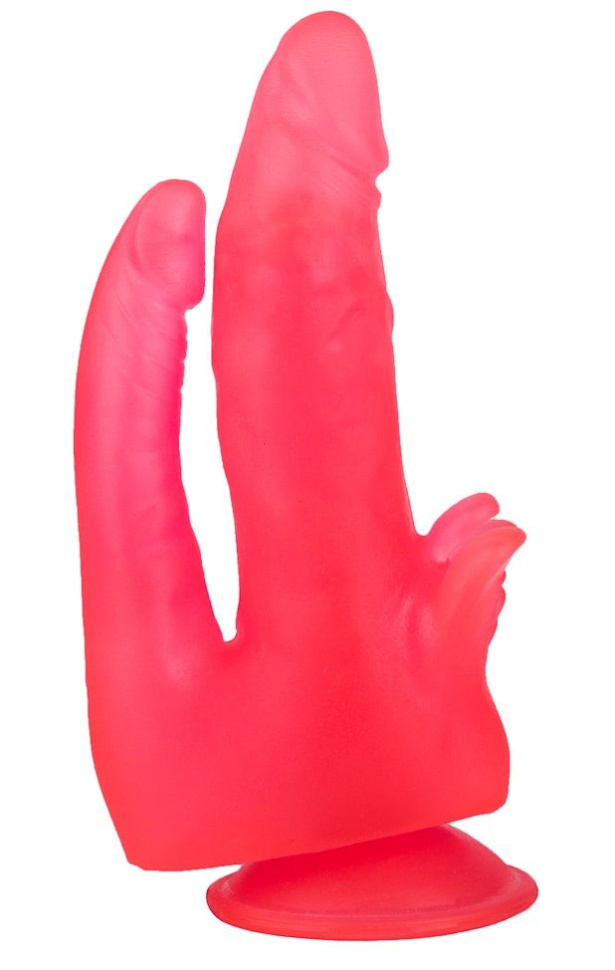 Розовый двойной фаллоимитатор с лепестками и присоской - 17 см. купить в секс шопе