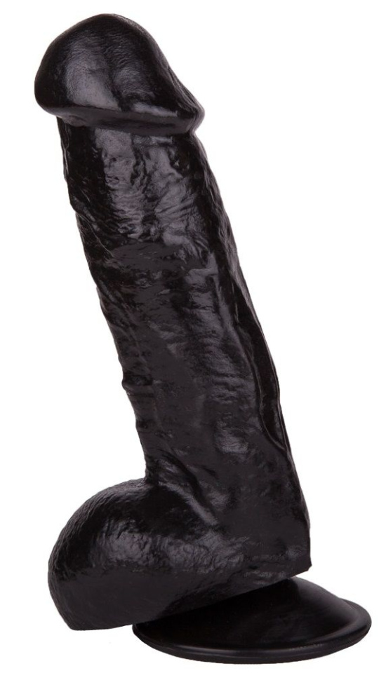 Реалистичный чёрный фаллоимитатор на присоске - 17,8 см. купить в секс шопе