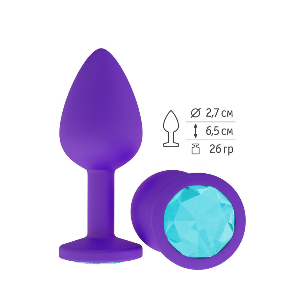Фиолетовая силиконовая пробка с голубым кристаллом - 7,3 см. купить в секс шопе