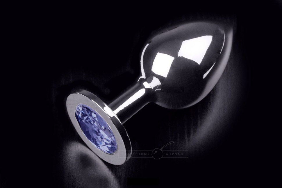 Большая серебристая анальная пробка с круглым кончиком и ярким синим кристаллом - 9 см. купить в секс шопе