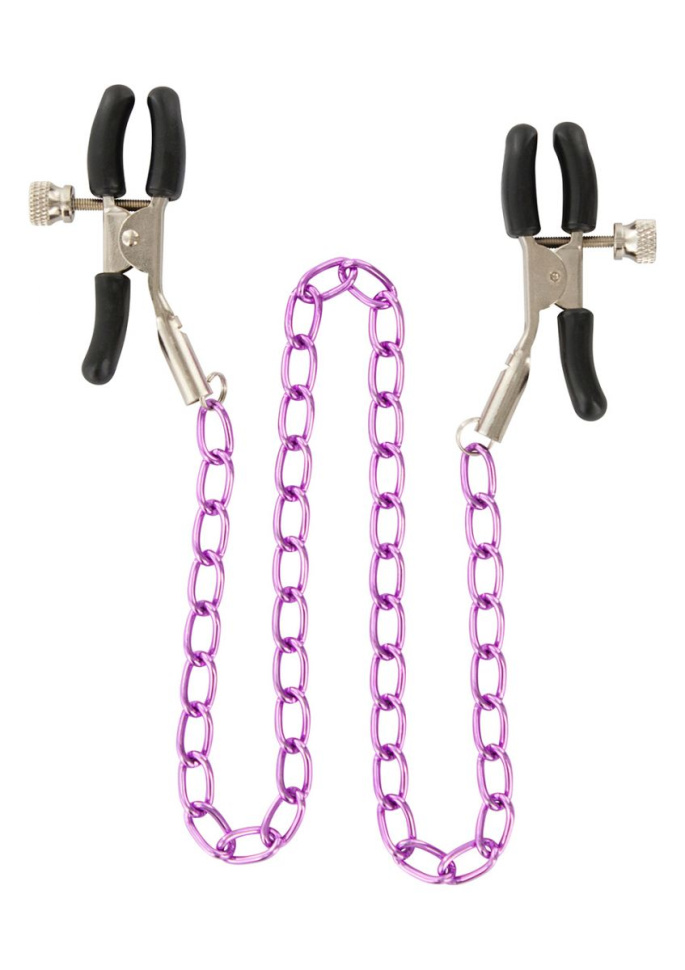 Зажимы для сосков Nipple Chain Metal на фиолетовой цепочке купить в секс шопе